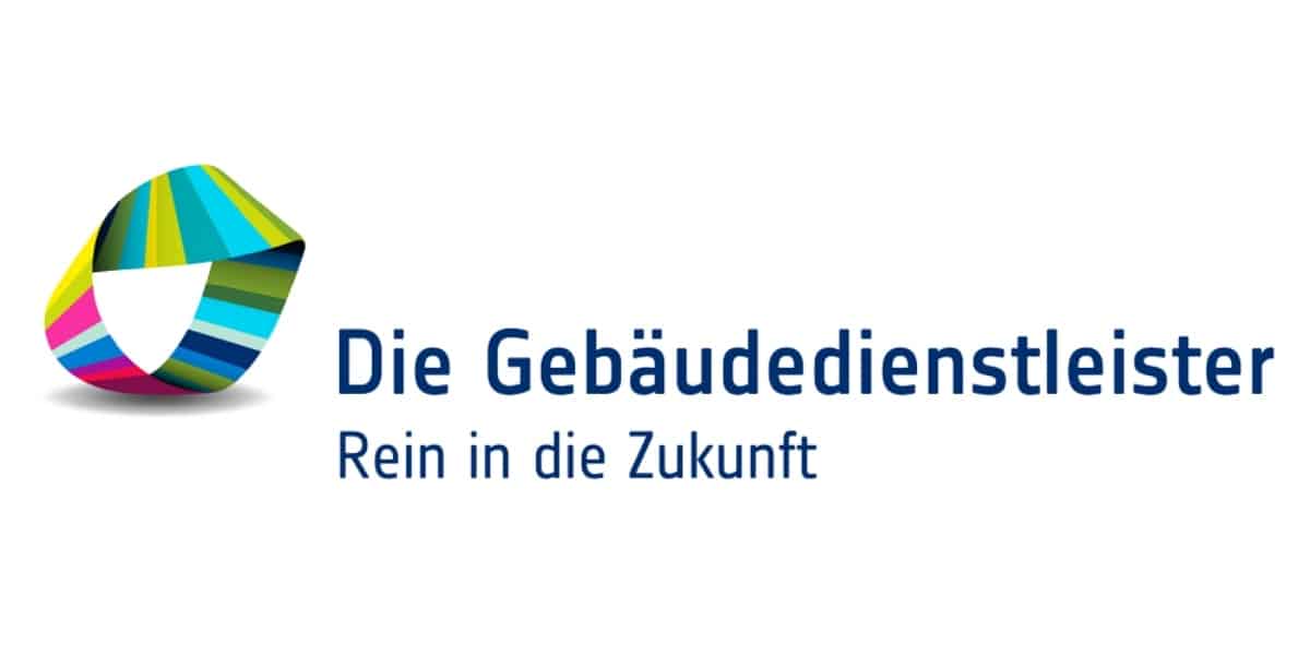 Logo der Gebäudedienstleister mit dem Slogan ‚Rein in die Zukunft‘ – farbiges Band als Symbol für Vielfalt und Innovation. TS SAUBER ist Teil dieser starken Gemeinschaft der professionellen Gebäudereinigung.